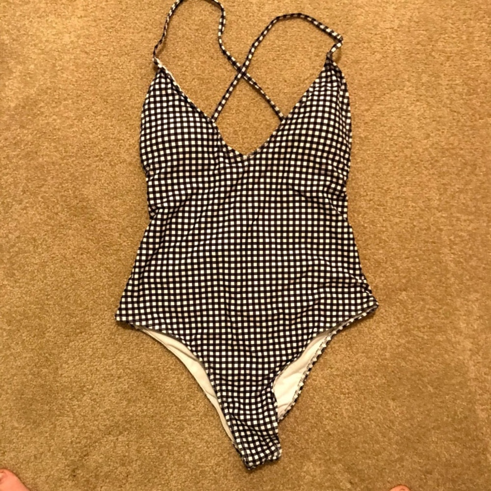 Gingham Tie Back Ruched One Piece Swimsuit